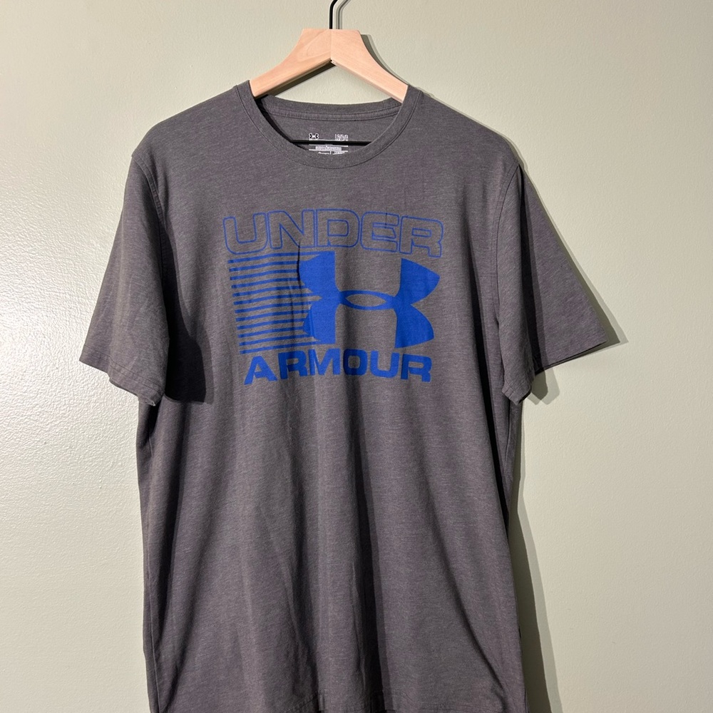 Under Armour Men's Charcoal Tee with Blue Logo